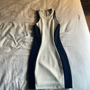 White and navy blue mini dress